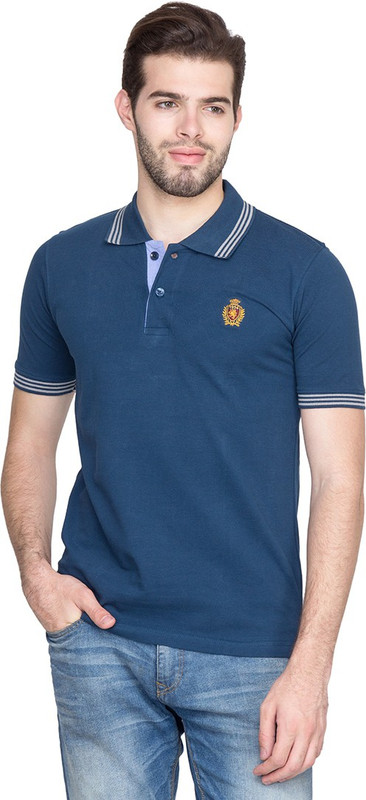 Fort Collins Solid Men Polo Neck Dark Blue T-Shirt