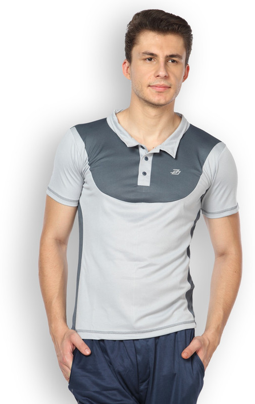 DIFFERENCE OF OPINION Solid Men Polo Neck Grey T-Shirt