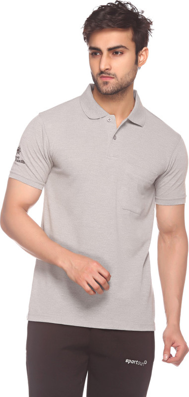 Sport Sun Solid Men Polo Neck Grey T-Shirt