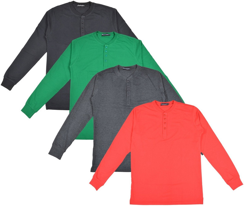 Pintapple Solid Men Henley Red, Grey, Green, Black T-Shirt(Pack of 4)