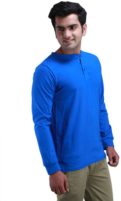 Inkovy Solid Men Henley Blue T-Shirt