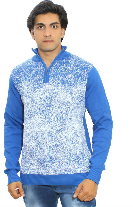 Thread Craft Graphic Print Men Flap Collar Neck Blue, White T-Shirt