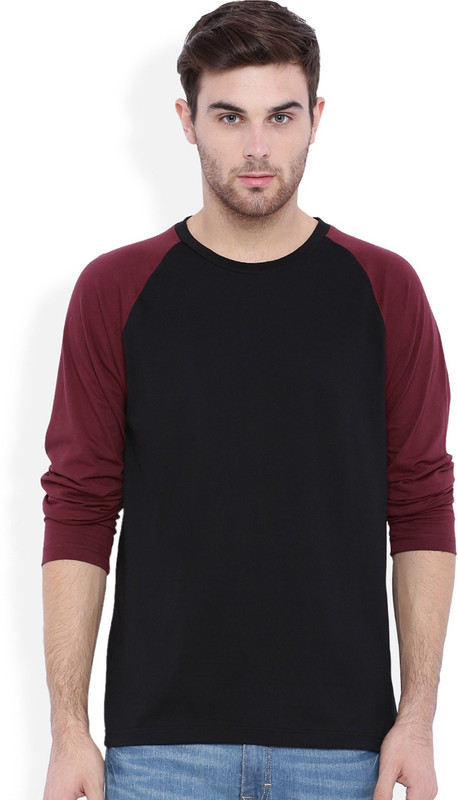 DIFFERENCE OF OPINION Solid Men Round Neck Black, Maroon T-Shirt