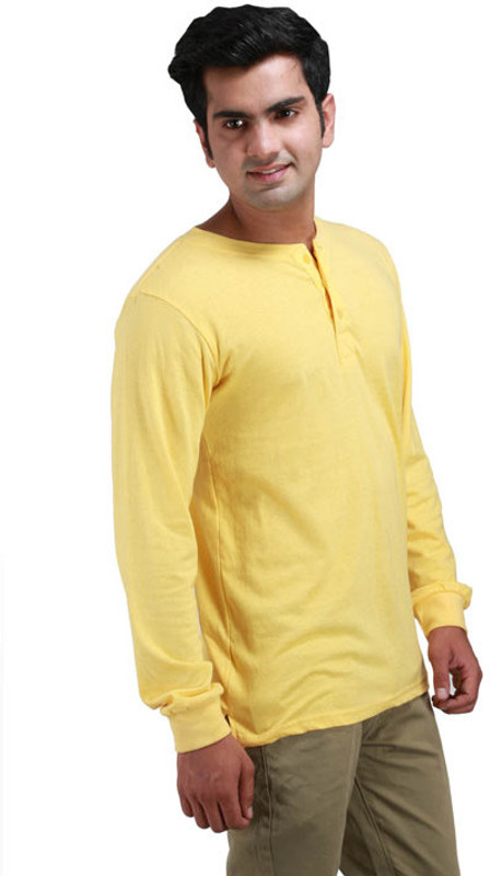 Inkovy Solid Men Henley Yellow T-Shirt