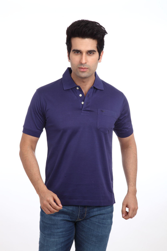 Park Avenue Solid Men Polo Neck Blue T-Shirt