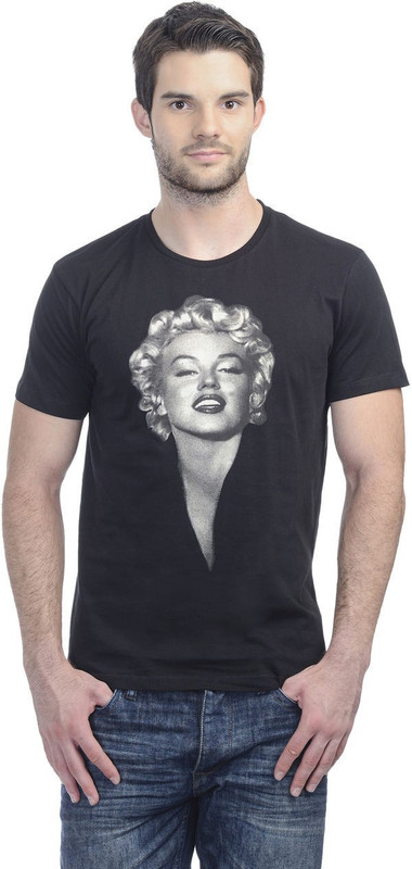 Marilyn Monroe Printed Men Round or Crew Black T-Shirt