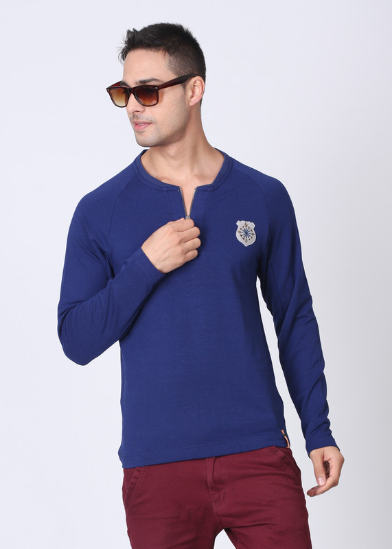 Freecultr Solid Men Round Neck Blue T-Shirt