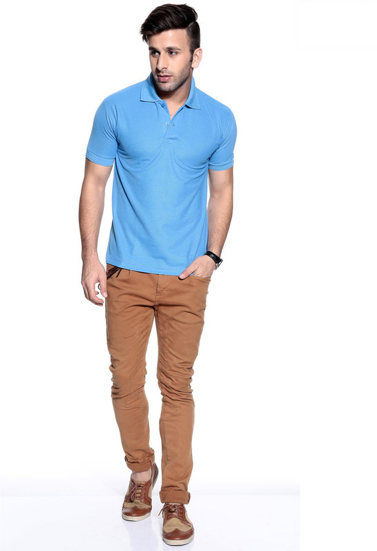 Purys Solid Men Polo Neck Light Blue T-Shirt Purys Solid Men Polo Neck Light Blue T-Shirt