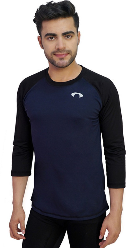 Arcley Solid Men Round Neck Blue, Black T-Shirt