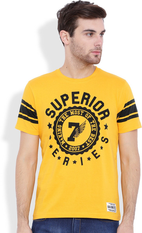 DIFFERENCE OF OPINION Printed Men Round Neck Yellow T-Shirt