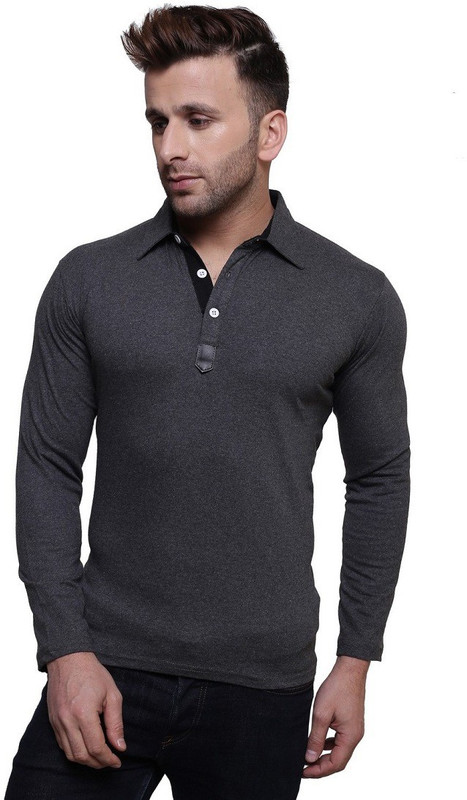 Leana Solid Men Polo Neck Grey T-Shirt