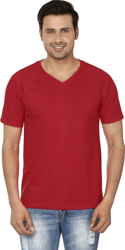 EPG Solid Men V-neck Red T-Shirt
