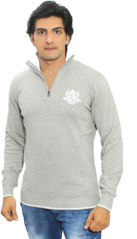 Thread Craft Solid Men Flap Collar Neck Grey T-Shirt