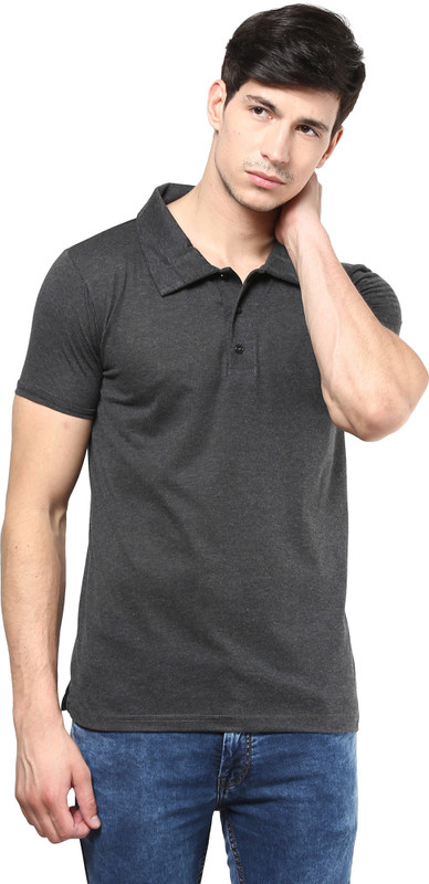 Izinc Solid Men Polo Neck Grey T-Shirt