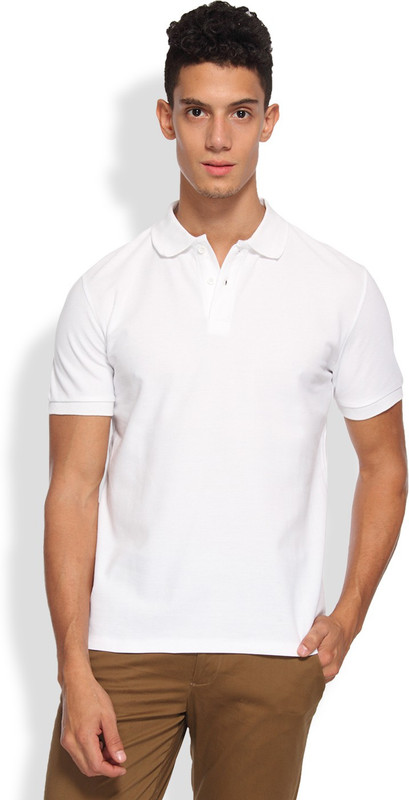Arise Solid Men Polo Neck White T-Shirt