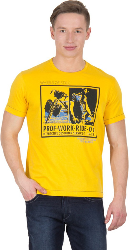 Wilkins & Tuscany Solid Men Round Neck Yellow T-Shirt