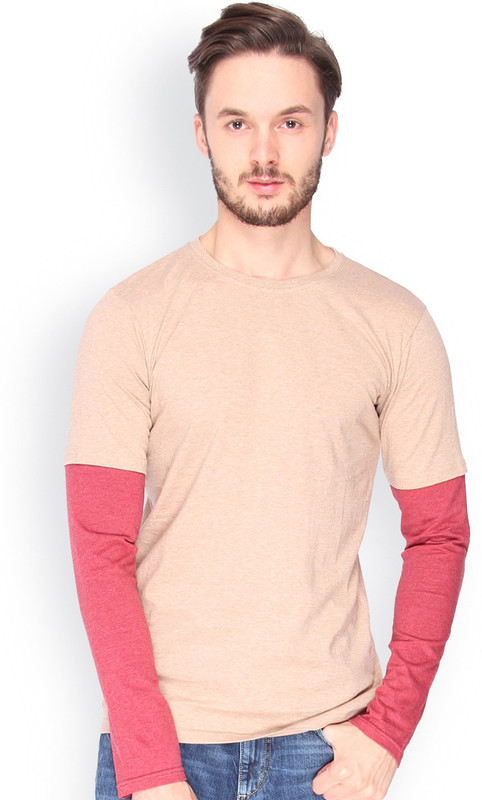 Campus Sutra Solid Men Round or Crew Pink T-Shirt