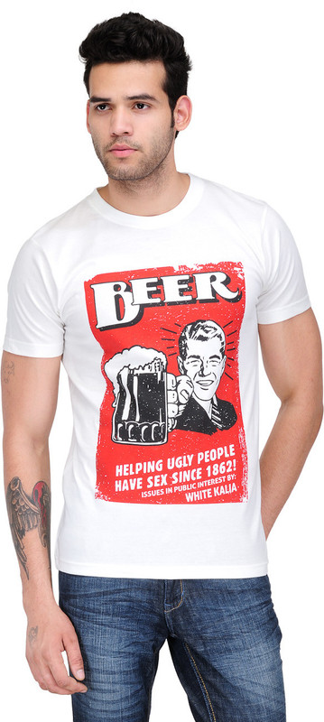 White Kalia Graphic Print Men Round Neck White T-Shirt White Kalia Graphic Print Men Round Neck White T-Shirt