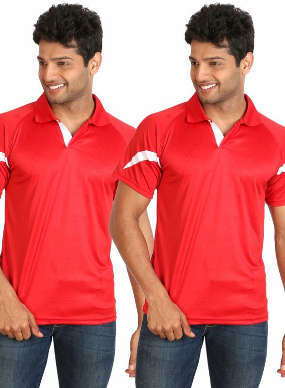 Campus Sutra Solid Men Polo Neck Red T-Shirt(Pack of 2)