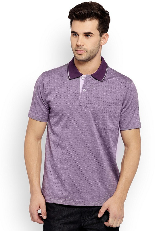 ColorPlus Printed Men Polo Neck Purple T-Shirt
