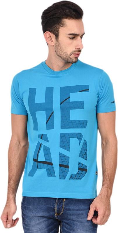 Head Self Design Men Round Neck Blue T-Shirt