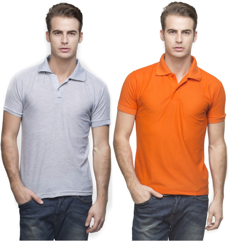Lambency Solid Men Polo Neck Grey, Orange T-Shirt(Pack of 2) Lambency Solid Men Polo Neck Grey, Orange T-Shirt(Pack of 2)