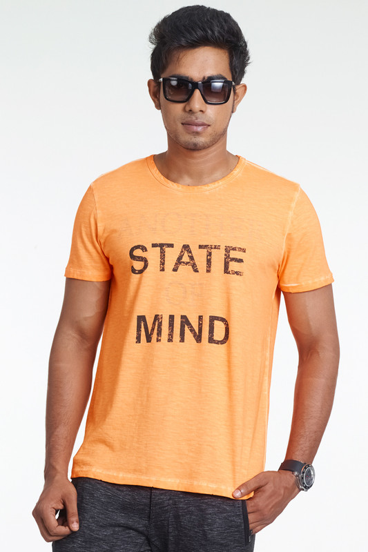 Masculino Latino Printed Men Round Neck Orange T-Shirt