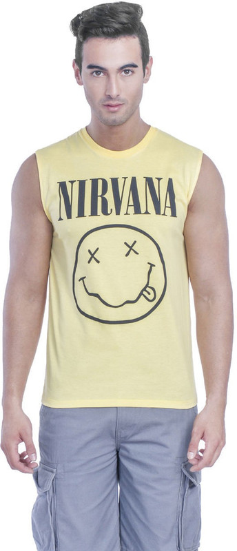 Nirvana Printed Men Round or Crew Yellow T-Shirt