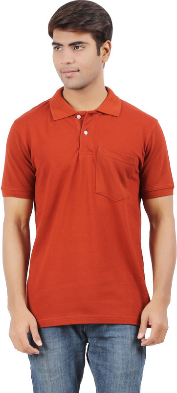 Decibel Solid Men Polo Neck Orange T-Shirt