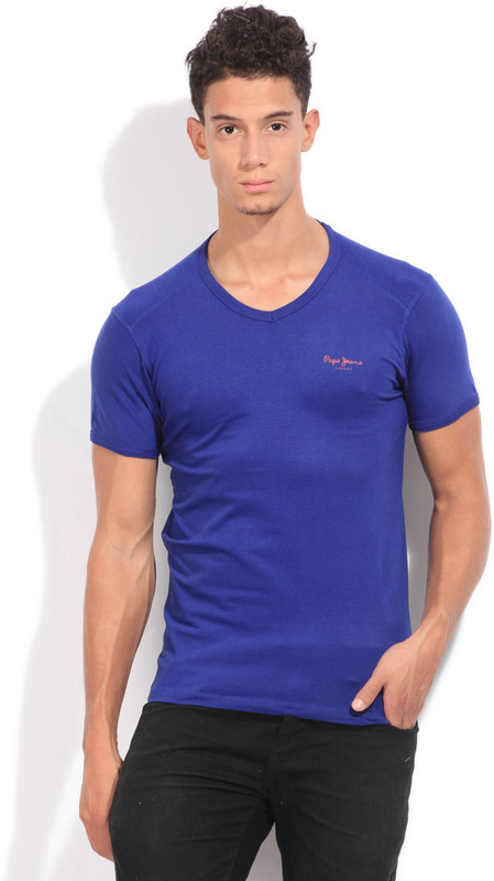 Pepe Jeans Solid Men V-neck Blue T-Shirt