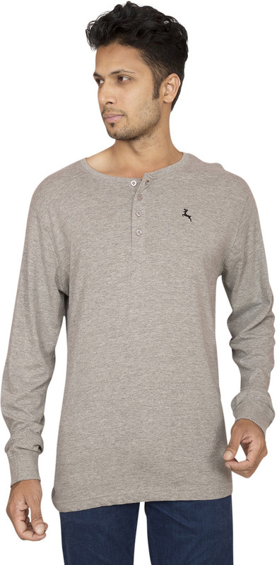 Red Line Solid Men Round Neck Grey T-Shirt