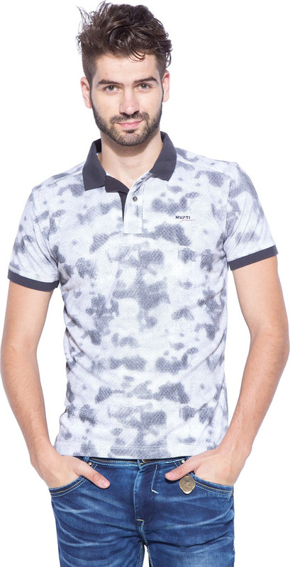 Mufti Self Design Men Polo Neck Grey T-Shirt