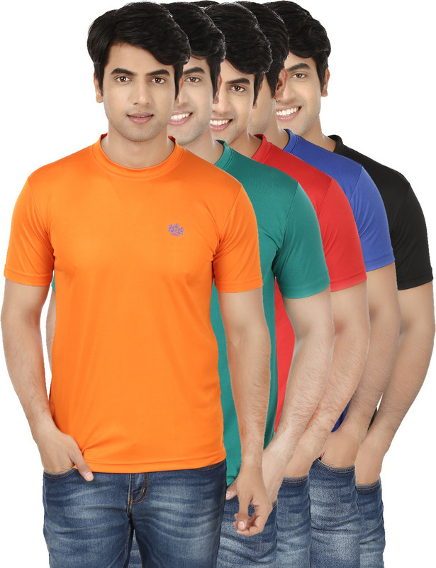 French Circle Solid Men Round Neck Multicolor T-Shirt(Pack of 5)