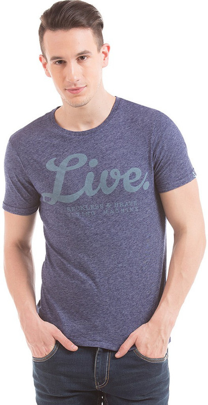 Flying Machine Printed Men Round Neck Purple T-Shirt