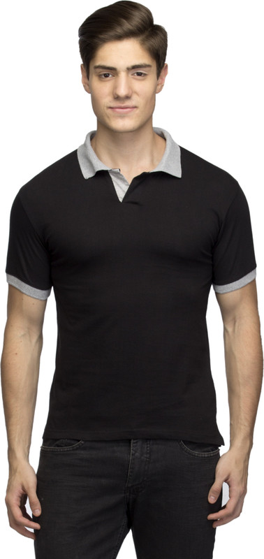 Lambency Solid Men Polo Neck Black, Grey T-Shirt Lambency Solid Men Polo Neck Black, Grey T-Shirt