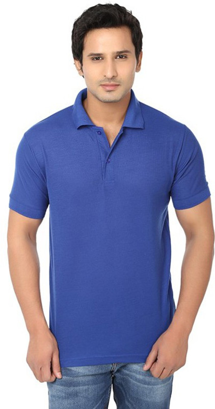 Keep Sake Solid Men Polo Neck Blue T-Shirt