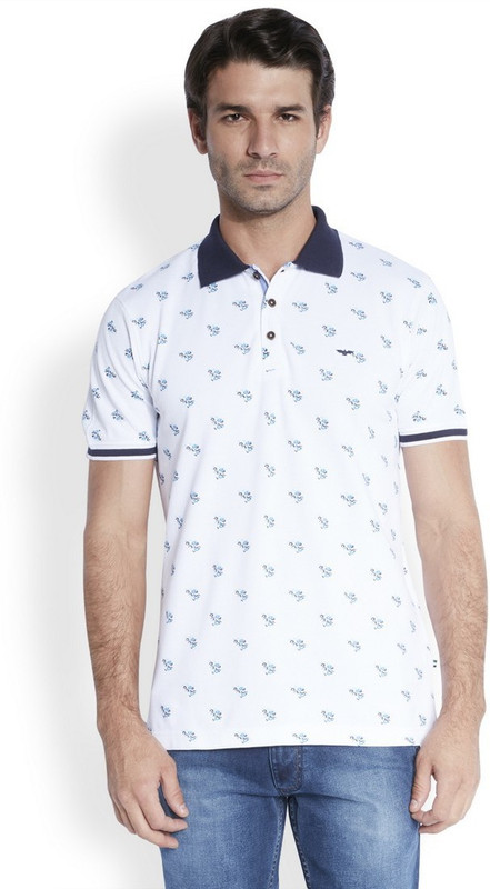 Park Avenue Printed Men Polo Neck White T-Shirt