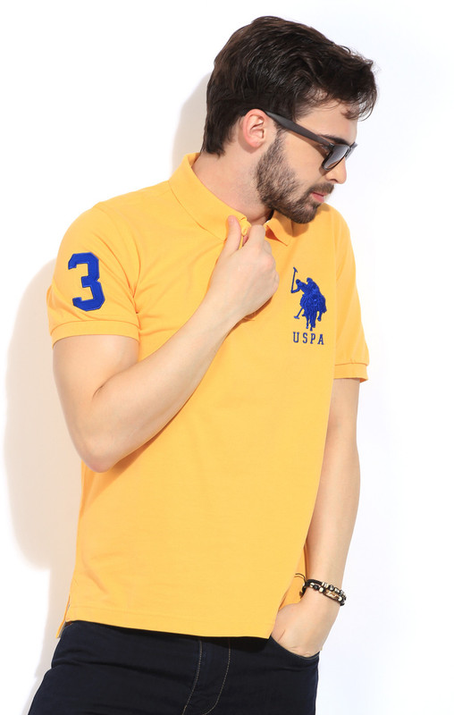 U.S. Polo Assn Solid Men Polo Neck Yellow T-Shirt
