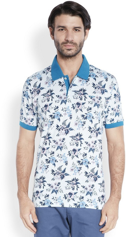 ColorPlus Printed Men Polo Neck Blue T-Shirt