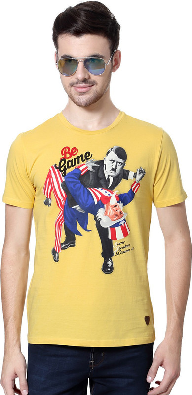 SF Jeans by Pantaloons Solid Men Round Neck Yellow T-Shirt
