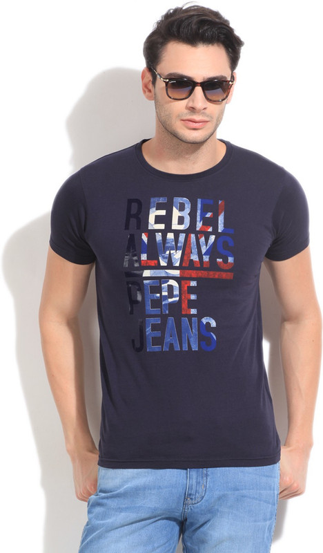 Pepe Jeans Graphic Print Men Round Neck Blue T-Shirt