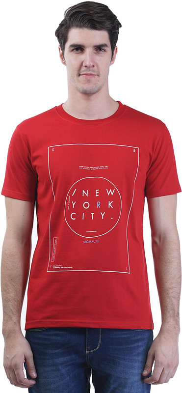Griffel Printed Men Round Neck Red T-Shirt