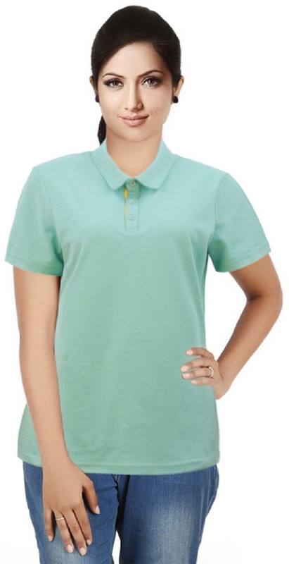 Kothari Solid Women Polo Neck Light Blue T-Shirt
