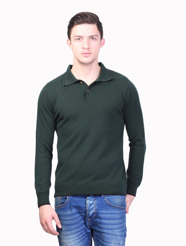 Kalt Solid Men Polo Neck Green T-Shirt