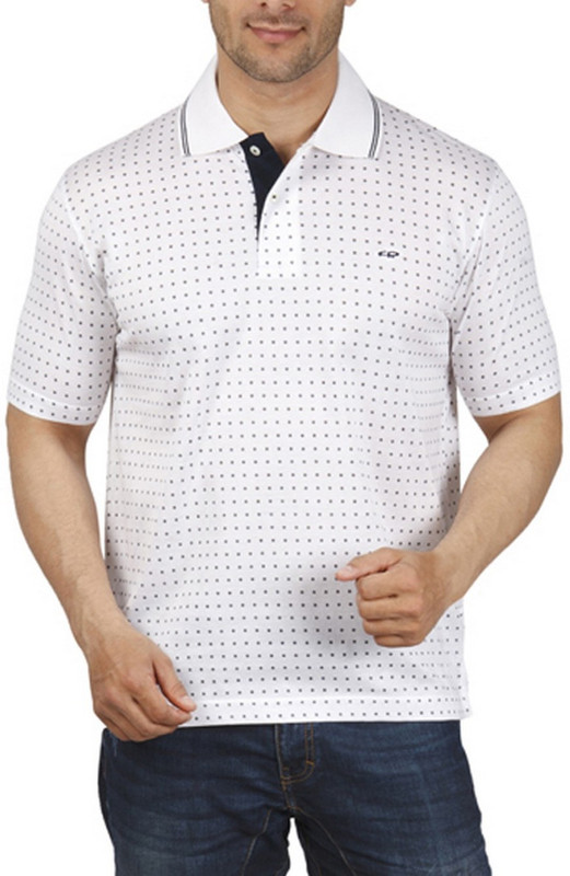 ColorPlus Printed Men Flap Collar Neck White T-Shirt