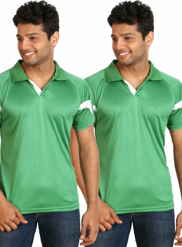 Campus Sutra Solid Men Polo Neck Green T-Shirt(Pack of 2)
