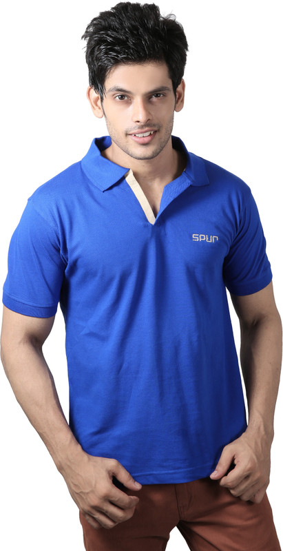 Spur Self Design Men Polo Neck Dark Blue T-Shirt