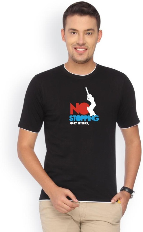 Campus Sutra Solid Men Round or Crew Black T-Shirt