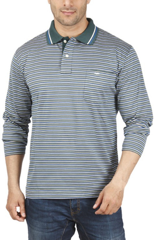 Park Avenue Striped Men Flap Collar Neck Red T-Shirt