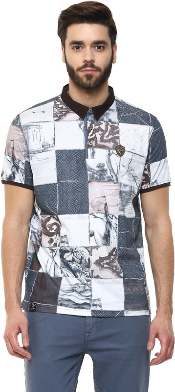 Fritzberg Printed Men Polo Neck White T-Shirt